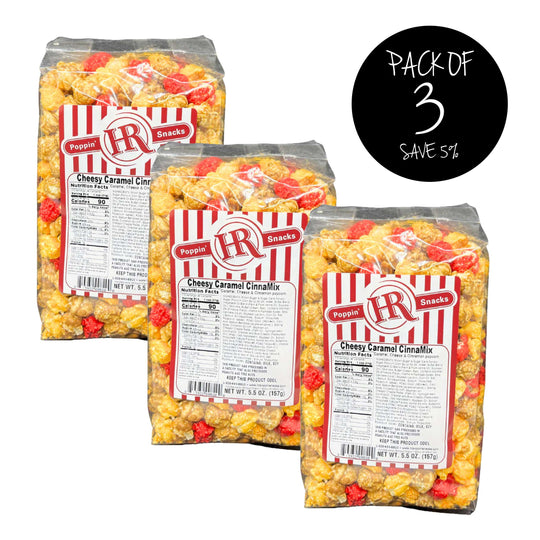 Cheesy Caramel Cinnamix Popcorn | 3 Pack | 5.5 oz. | Sweet & Salty Popcorn | Cheese, Caramel & Cinnamon Blend | Made in Gibbon, NE | HR Poppin' Snacks