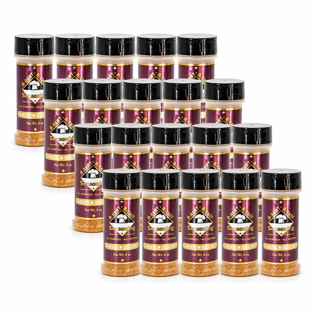 Multiple jars of seasoning arranged in a pyramid formation on a white background