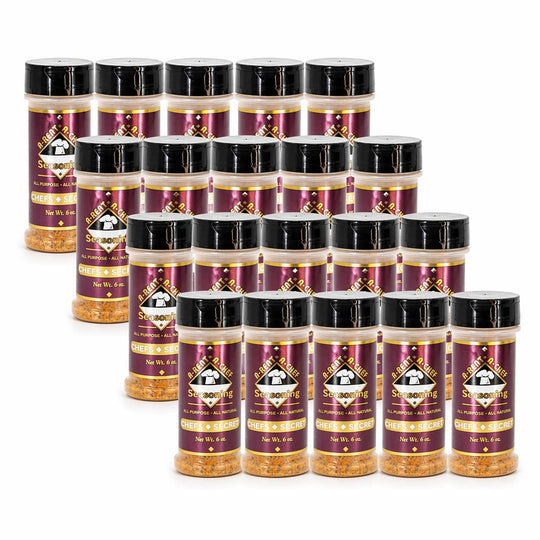 Multiple jars of seasoning arranged in a pyramid formation on a white background