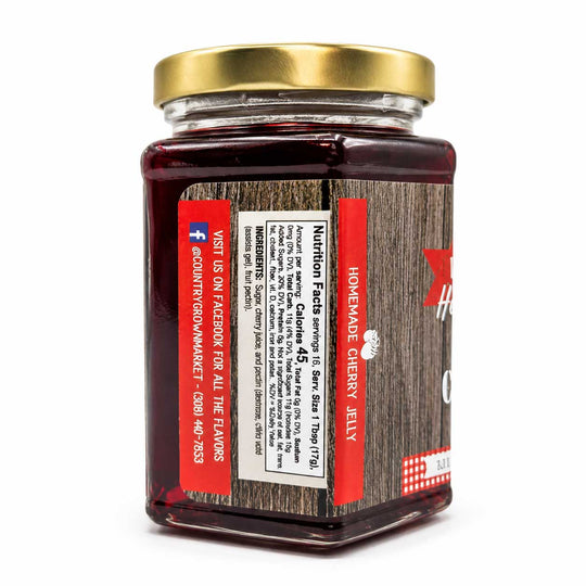 Side view and nutritional value of cherry jelly