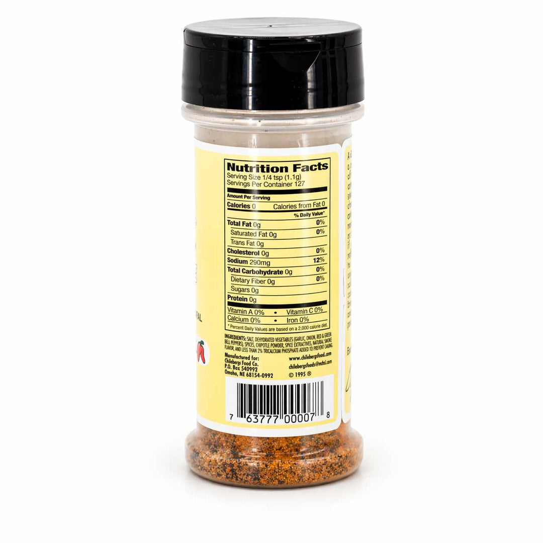 Spice jar with nutrition label on a white background