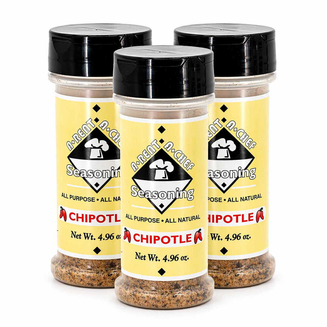 Three bottles of A-Char Seasoning Chipotle on a white background