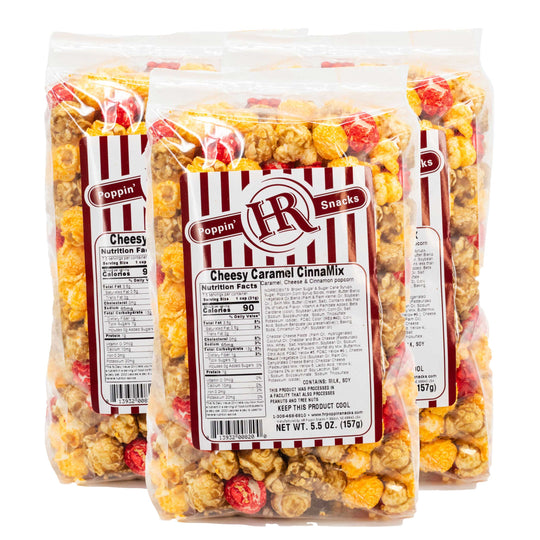 Cheesy Caramel Cinnamix Popcorn | Pack of 3 | 5.5 oz | HR Poppin' Snacks
