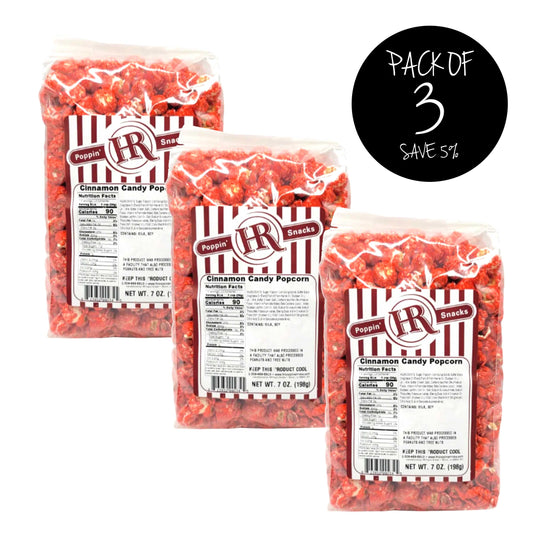 Cinnamon Candy Popcorn | 7 oz. | 3 Pack | Cinnamon Snack | Made in Gibbon, NE | HR Poppin' Snacks