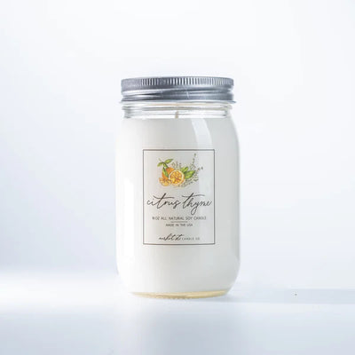 Citrus Thyme Candle | Market Street Candle Co | 16 oz. | Citrus Green With Notes Of Spicy Rose, Lavender, Jasmine With Woods, Musk, & Sweet Berry | Delightful Aroma | Long Lasting Wick | All Natural Soy Wax | Nebraska Candle | 2 Pack | Shipping Included