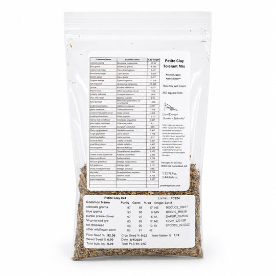 Clear package with text and a small amount of material inside on a white background