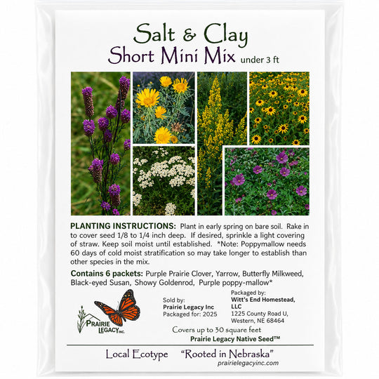 Salt & Clay Short Mini Mix seed packet with images of flowers and planting instructions.