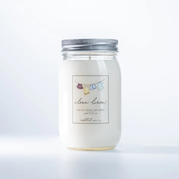 Clean Linen Candle | Market Street Candle Co | 16 oz. | Fresh Smelling Candle | Fills Living Area With Delightful Aromas | Long Lasting Wick | All Natural Soy Wax With Essential Oil Blend | 2 Pack | Shipping Included