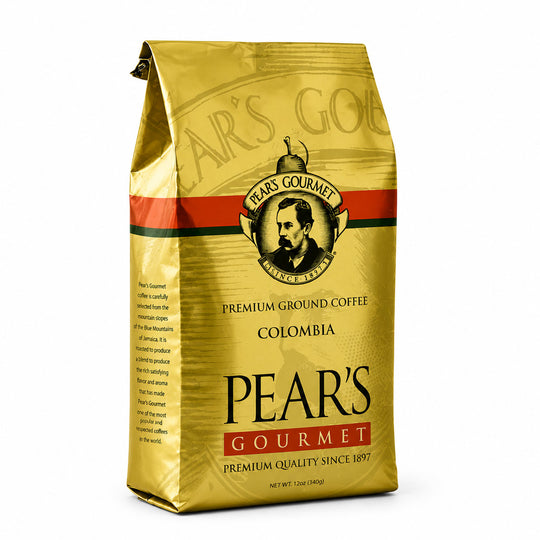 Pear's Gourmet coffee bag on a white background
