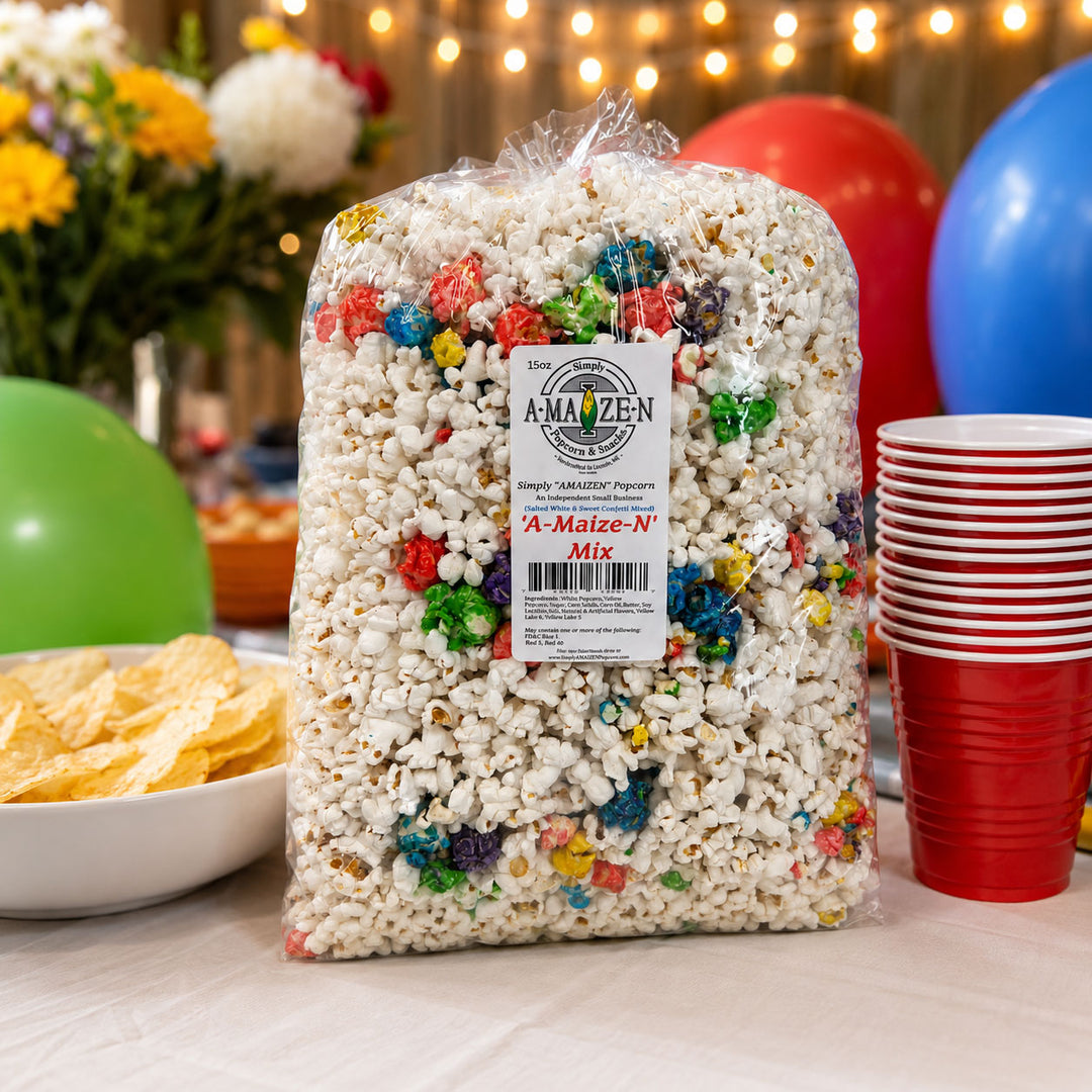 amaizen popcorn confetti party popcorn on table for party