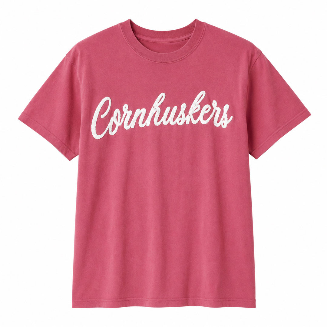 Cornhuskers Sewn Appliqué Scroll Red Licensed Women's Shirt | Multiple Sizes | H.Flynn Designs