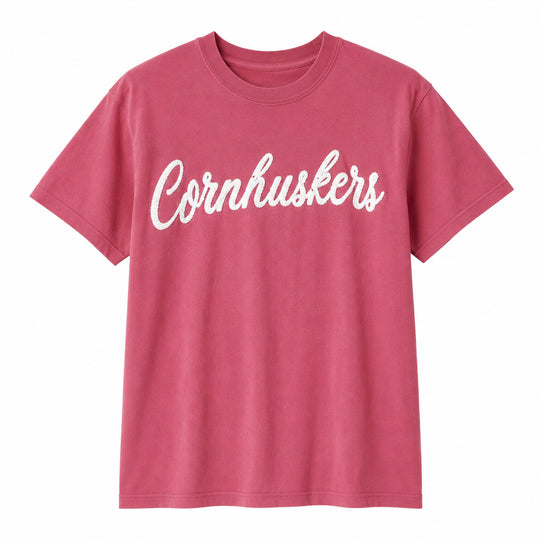 Cornhuskers Sewn Appliqué Scroll Red Licensed Women's Shirt | Multiple Sizes | H.Flynn Designs