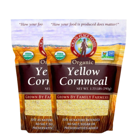 Organic Yellow Cornmeal | Pack of 2 | 1.75 lb | Non-GMO | Grain Place Foods