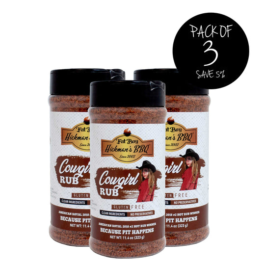 Cowgirl Gluten Free Natural BBQ Rub 11.4 oz | Pack of 3 | Great for Grilling or Smoking Meat | Made in Hickman, NE | Fat Boy Hickman's BBQ