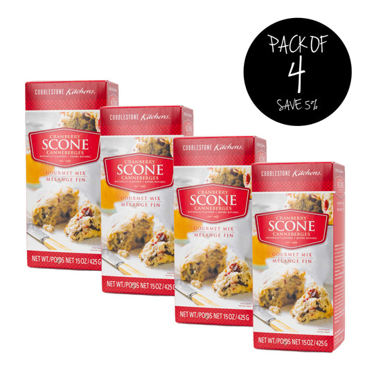 Cranberry Scone Mix | 15 oz. | 4 Pack | Flaky, Soft Scone | Cobblestone Kitchen