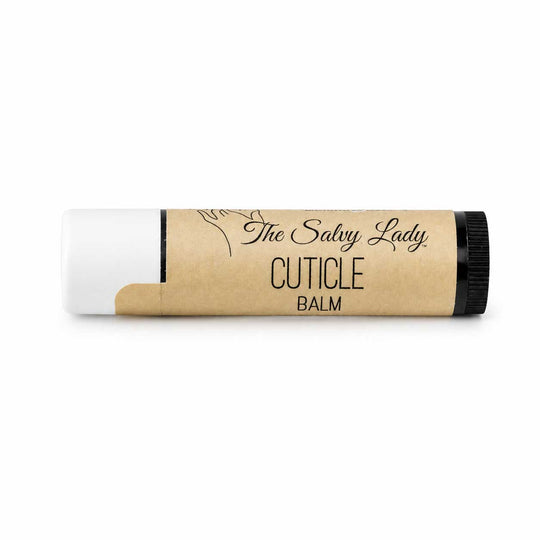 Cuticle balm tube labeled 'The Salvy Lady' on a white background