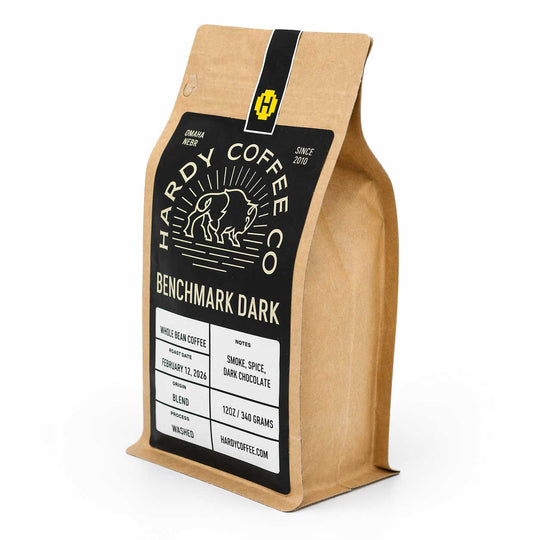 Hardy Coffee Co. Benchmark Dark coffee bag on a white background
