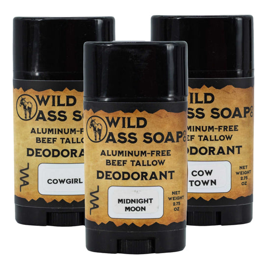 Aluminum-Free Beef Tallow Deodorant Bundle Pack | 2.75 oz Each | Wild Ass Soap