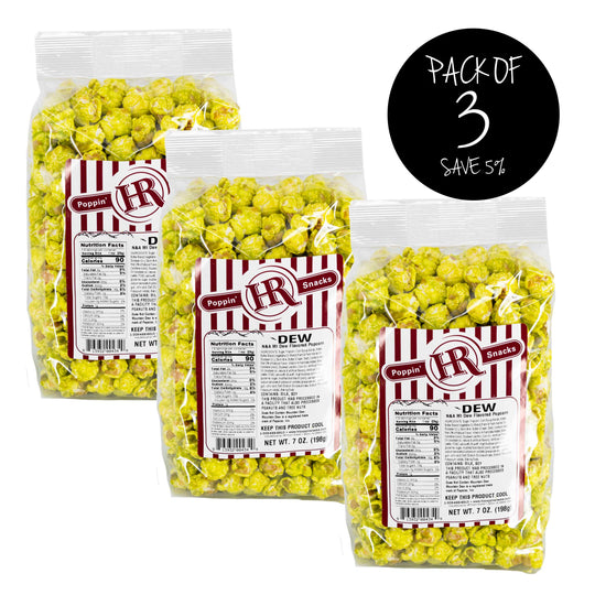 Dew Soda Popcorn | Pack of 3 | Green Soda Flavored | Pop Flavored Popcorn | Made in Gibbon, NE | HR Poppin' Snacks