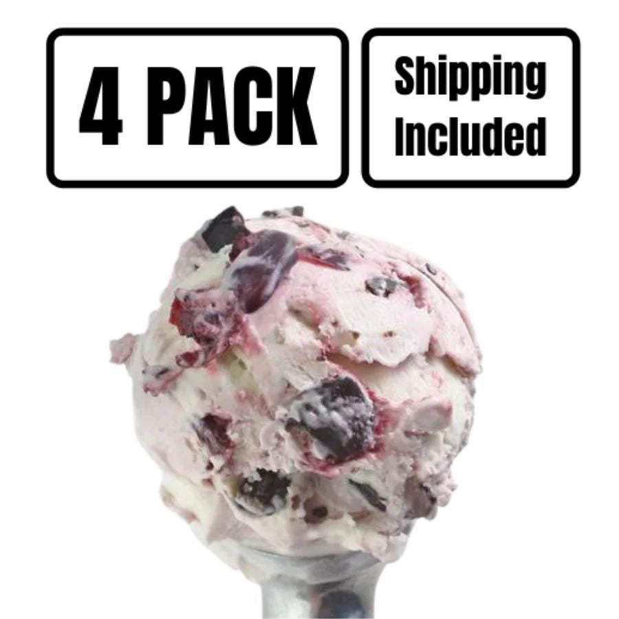 A four pack of Cherry Chocolate Chunk Ice Cream on a white background