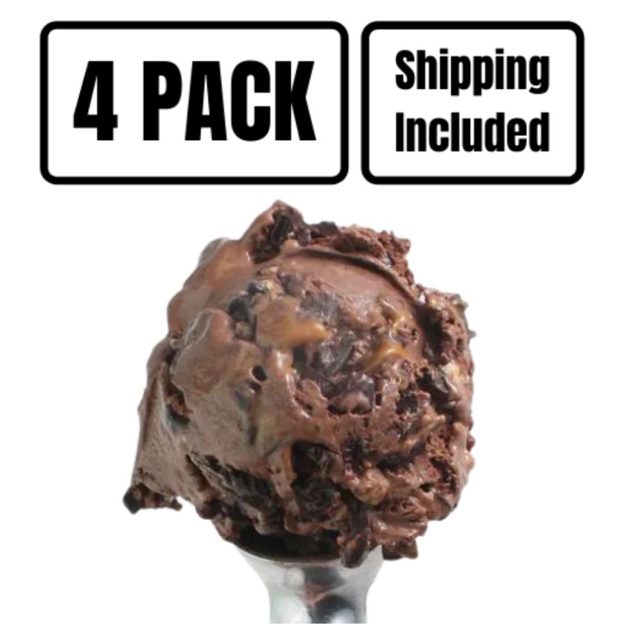 A four pack of Chocolate Turtle Sundae Ice Cream on a white background