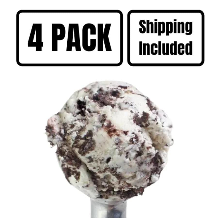 A four pack of Cookies and Cream Ice Cream on a white background