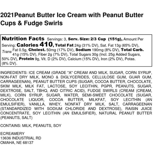 The neutron fact label for Peanut Butter Cup Ice Cream on a white background