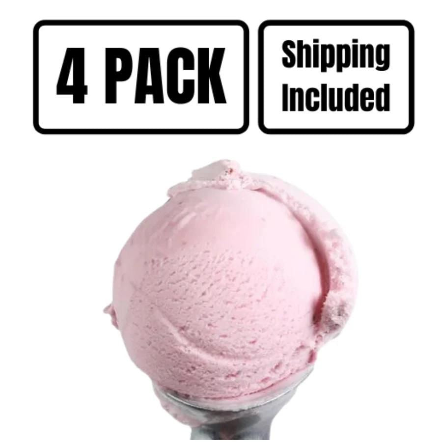 A four pack of Raspberry Sorbet Ice Cream on a white background