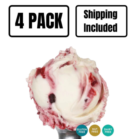 Triple Berry Oat Milk Ice Cream | One Pint | Gluten, Dairy, and Nut-Free Ice Cream | Trio of Berry Swirls: Strawberry, Raspberry, and Blueberry | Creamy Vanilla Base | Featured on Shark Tank, Today Show, and More! | Pack of 4 | Shipping Included