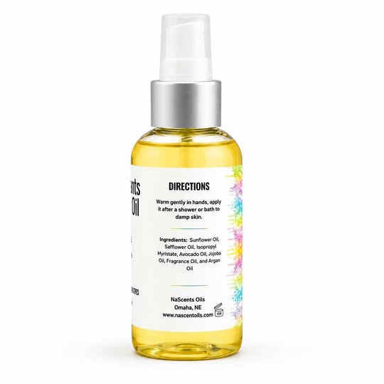 A bottle of NaScents Oils Sunflower Oil shower mist with a clear spray top and silver collar, shown from the back on a white background.