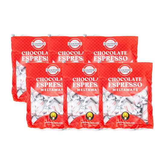 Red packaging of Chocolate Espresso Meltaways with visible branding on a white background