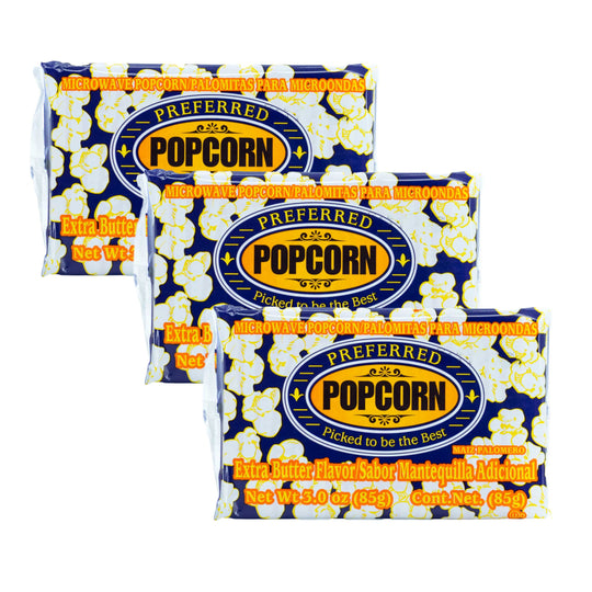 Extra Butter Flavored Microwave Popcorn | Pack of 3 | 3 oz | Preferred Popcorn