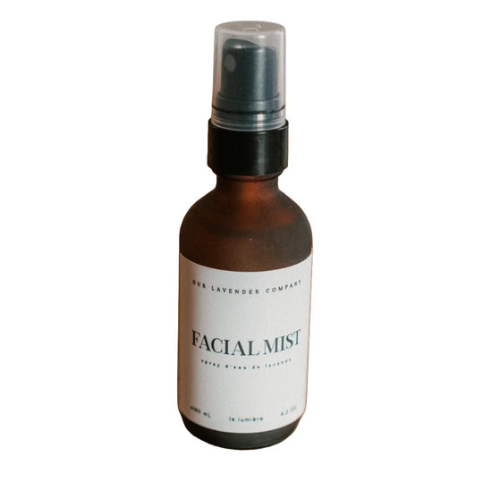 Facial mist bottle with a white label on a white background