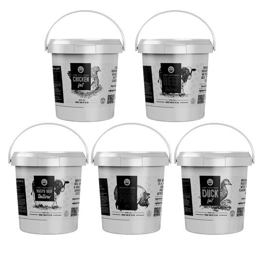 Premium Animal Fats 5-Pack | 1.5 lb each | Duck, Wagyu Beef, Rendered Beef, Chicken & Berkshire Pork | Cornhusker Kitchen