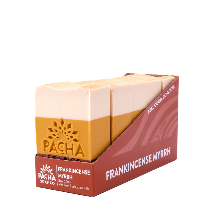 Frankincense Myrrh | 4 oz. Bar | Creamy, Bold Blend | Farm-Fresh Goat Milk Soap | Made in Hastings, NE | Pacha Soap Company