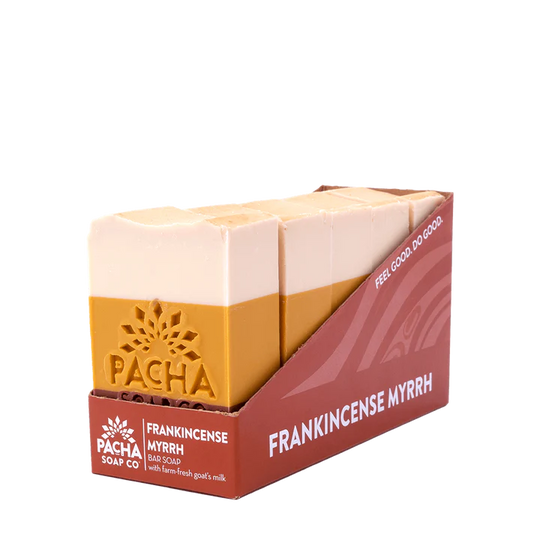 Frankincense Myrrh | 4 oz. Bar | Creamy, Bold Blend | Farm-Fresh Goat Milk Soap | Made in Hastings, NE | Pacha Soap Company