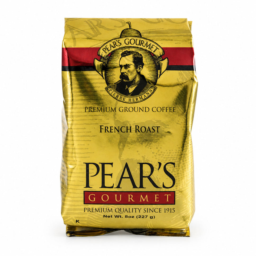 Pear's Gourmet Premium Ground Coffee French Roast package on a white background