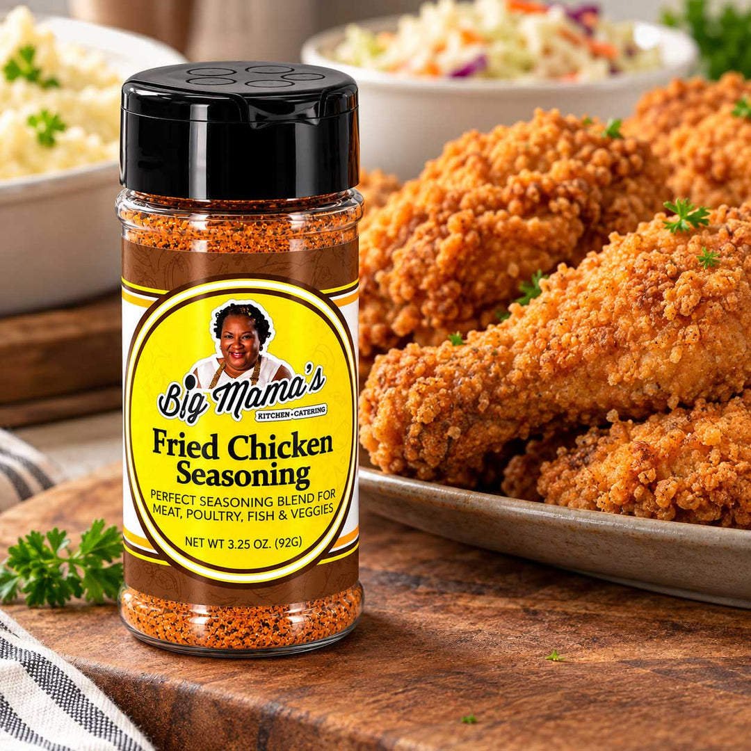 Fried Chicken Seasoning next to fried chicken
