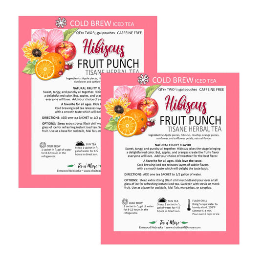 Hibiscus Fruit Punch Cold Brew Decaffeinated Herbal Tea | Pack of 2 | 2 Half Gallon Bags | Tea n More