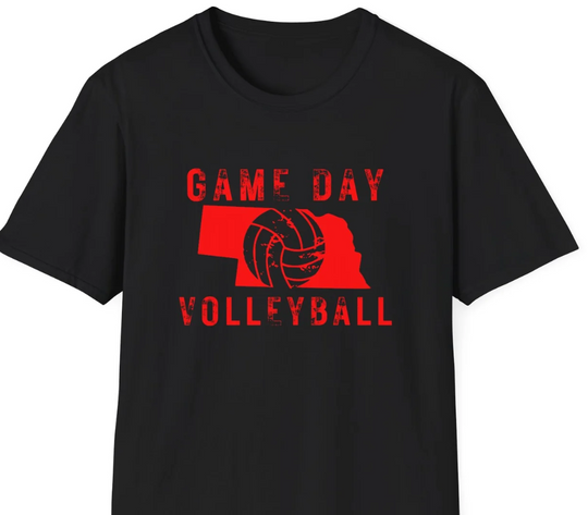 Nebraska Volleyball Game Day T-Shirt | Adult Sizes | Unisex | Volleyball State | Soft & Comfortable | Made in O'Neill, NE | Double Play Apparel & Engraving