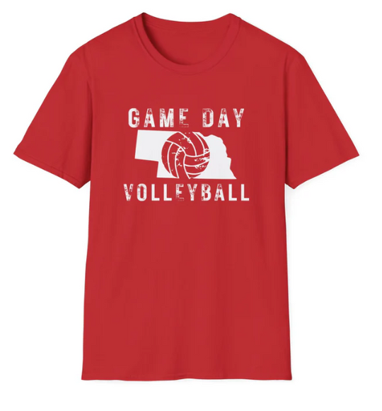 Nebraska Volleyball Game Day T-Shirt | Adult Sizes | Unisex | Volleyball State | Soft & Comfortable | Made in O'Neill, NE | Double Play Apparel & Engraving