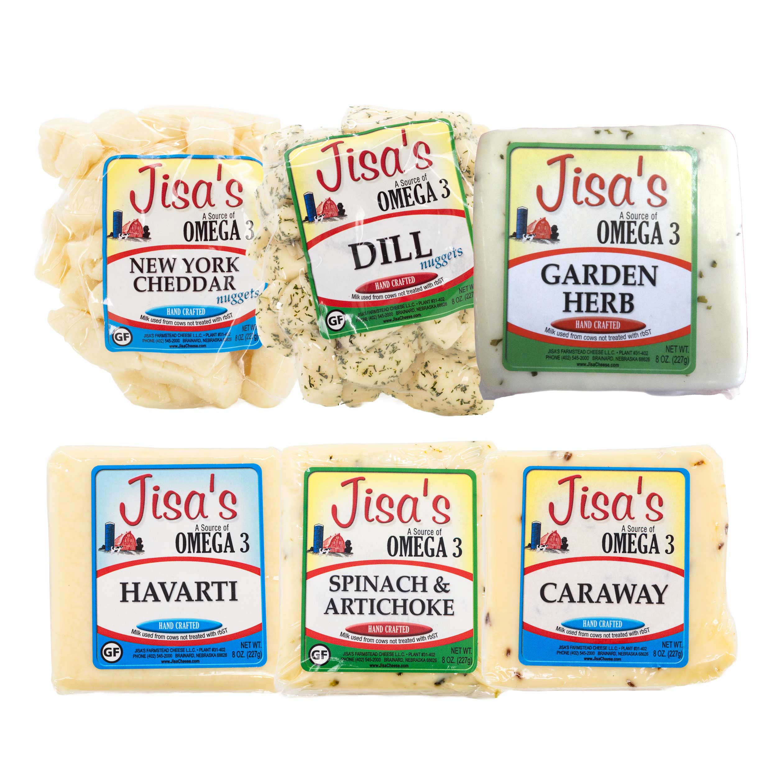 Cheese 6 Piece Sampler | Cheddar, Garden Herb, Havarti, Spinach
