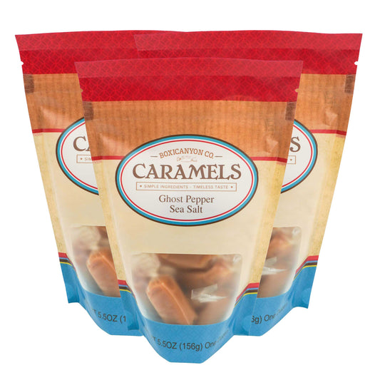 Ghost Pepper Caramels | Pack of 3 | 12 Caramels Each | Boxicanyon Caramels