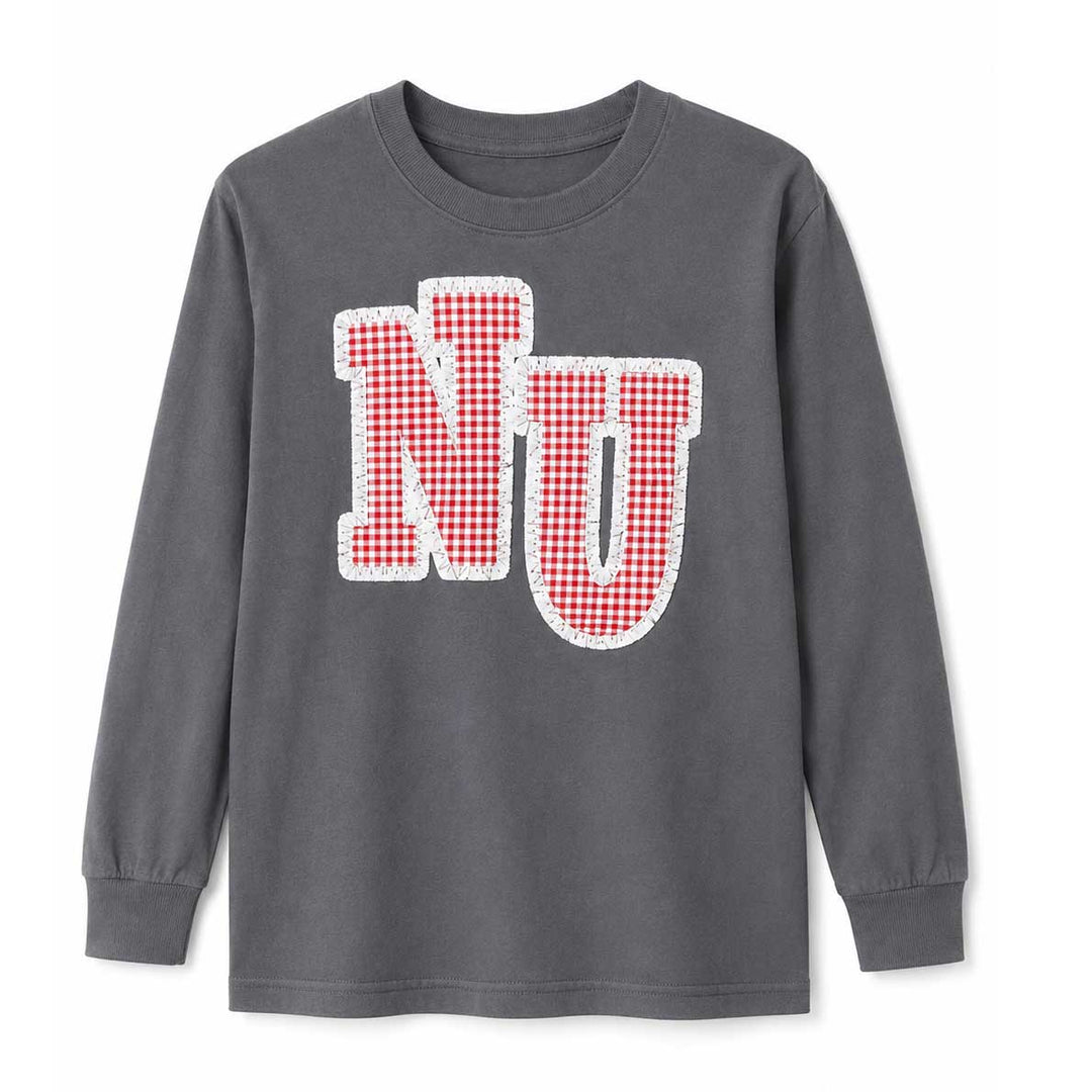 NU Sewn Appliqué Gingham Gray Licensed Women's Crewneck Sweatshirt | Multiple Sizes | H.Flynn Designs
