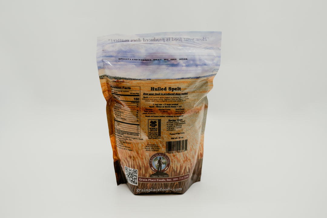 Back of the 2 lb. Bag of Organic Hulled Spelt