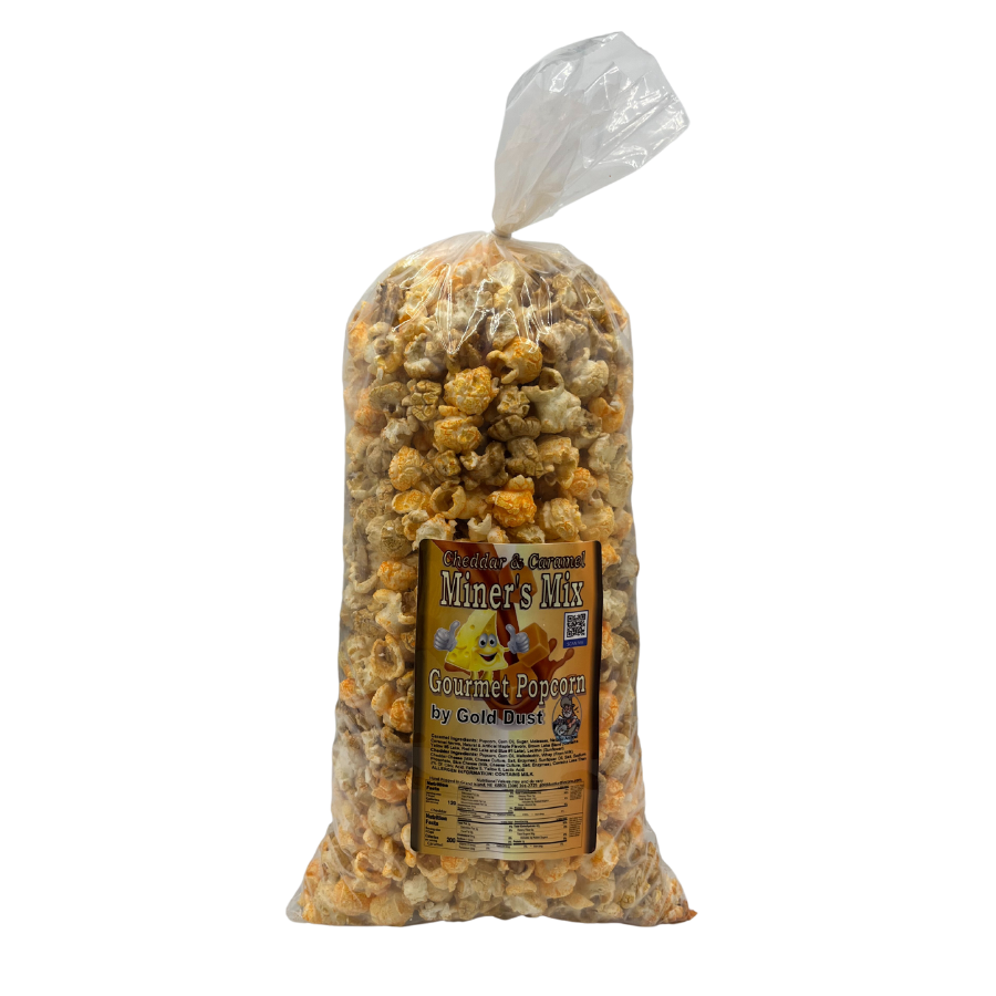 Miner's Mix Gourmet Popped Popcorn | Caramel and Cheese Popcorn Mix | 7 oz. bag | 4 Pack | All Natural | Non-GMO  | Perfect For Sharing | Light and Fluffy Popped Kernels | Sweet and Salty Snack | Made in Nebraska | Shipping Included