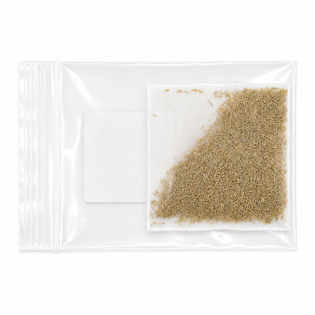 Small packet of brown powder on a white background