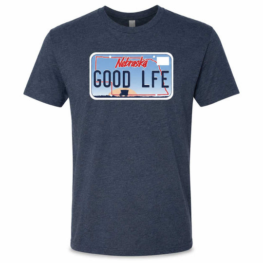 Good Life Blue License Plate T-Shirt | Multiple Sizes | Lawlor's Custom Sportswear