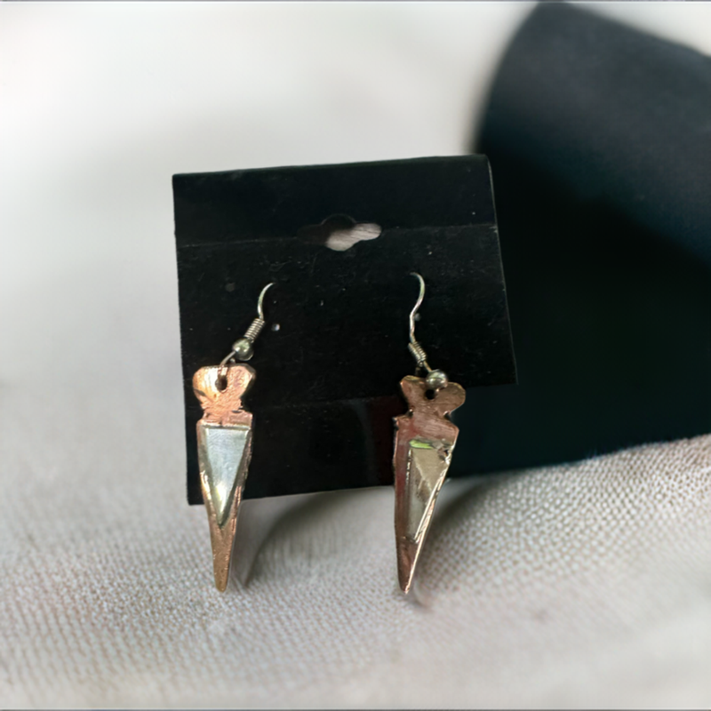 Arrowhead Earrings | Silver Triangle Design & Copper Back  | Stamped Wolf Back | Custom Made Earrings | Hand Made Jewelry | 2"X0.5"