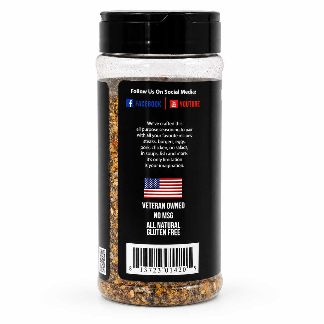 Spice jar with black label on a white background